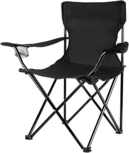 Cadeira Camping Dobrável de Metal com Bolsa e Porta Copos 120Kg (Preto)