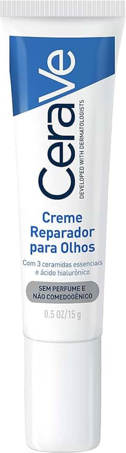 CeraVe Creme Reparador para Olhos, com 3 Ceramidas Essenciais e Ácido Hialurônico, Hidrata e Restaura a Barreira Protetora, Reduz Olheiras e Bolsas, Sem Perfume e Não Comedogênico, 15g