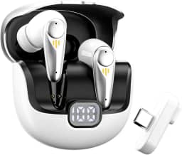 Basike Fone de Ouvido Sem Fio Bluetooth 5.4, Headset Gamer Intra-Auricular com Áudio Hi-Fi, Mic ENC, Display LED, 40H de Bateria – Para Jogos, Streaming e Dia a Dia – Branco