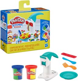 Play-Doh Massinha de Modelar Infantil, Kitchen Creations Macarrão Mágico, conjunto de massinha com acessórios e 2 potes de massa colorida, presente de Natal para crianças acima de 3 anos