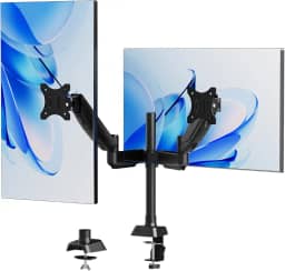 Suporte Articulado para Monitor Duplo – Braço Ajustável para Monitores de 13 a 32" (até 10kg), Design Ergonômico, Pistão a Gás, Grampo C, Ilhós e Gerenciamento de Cabos, Fácil de Instalação (Preto)