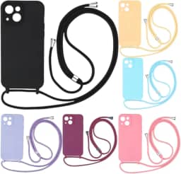 Case Capa Capinha Com Cordão Alça Transversal Para iPhone 14 NORMAL (PRETO)