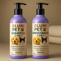Kit Shampoo e Condicionador 5 em 1 Blumi Pet para Cães e Gatos | Limpa, Hidrata, Nutre, Desembaraça e Dá Brilho | 100% Vegano com Fragrância Encantadora – 500 mL