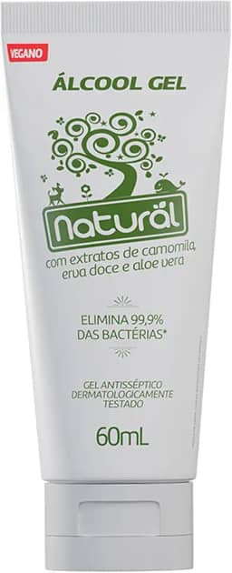 NATURAL Álcool Gel com Extratos Orgânicos de Camomila, Erva-doce e Aloe Vera - Protege, Hidrata e Perfuma - Não Resseca a Pele - 60ml