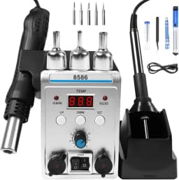 Estação de Solda 2 Em 1 Completa Ar Quente, Kit de Estação de Retrabalho de Ar Quente 2 em 1, Estação de Ar Quente E Ferro de Solda com 3 Bicos para Reparo（110v-127v)