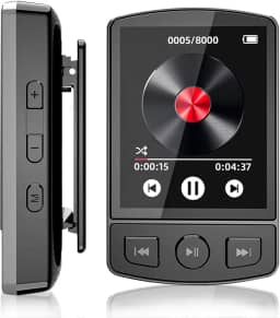 MP3 Player MP4 Player Bluetooth Música Digital Portátil Bluetooth FM Som sem Perdas HiFi Suporte TF Card de Até 128 GB Preto(Função de clipe traseiro)