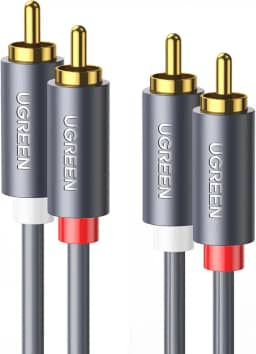 UGREEN Cabo RCA, 10FT 2RCA Macho para 2RCA Macho Cabo de Áudio Estéreo Banhado a Ouro Adaptador de Subwoofer de Áudio para Carro Cabo Vermelho e Branco com Blindagem Dupla para Amplificador d