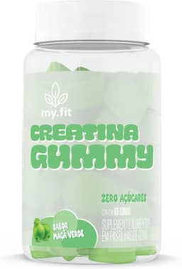 Creatina Gummy, Sabor Maça Verde (60 Gomas) 3g de Creatina por Dose, Zero Açúcar - My Fit