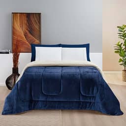 Cobertor QUEEN GIGANTE Manta Coberta Sherpa Macio Frio Intenso Grosso Coberdrom Dupla Face (Marinho)
