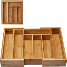 Porta Talheres Bambu Grande Extensível Ajustável Gaveta 5 Divisórias
