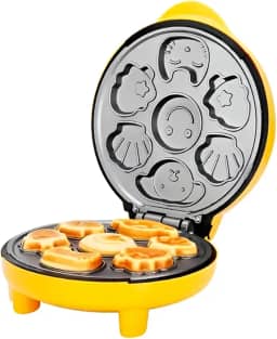 Máquina de Mini Bolos Formato Animais, 7 Cavidades, Antiaderente, 110V, Amarela