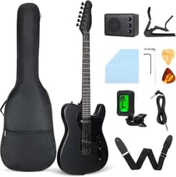 VEDO VD-TL1 Guitarra Elétrica 39 Polegadas para Iniciantes com Amplificador, Alça e Afinador - Corpo em Madeira de Álamo, Captadores Alnico e Kit Completo (Preto)