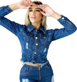 Jaqueta Jeans Feminina Azul Marinho Jeans Escuro Elegante e Casual