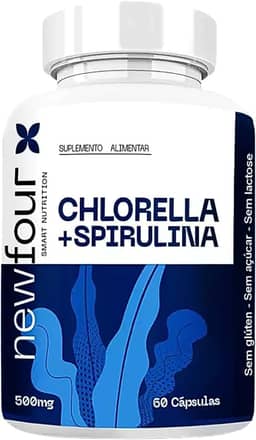 Chlorella + Spirulina NewFour 500mg – Suplemento de Algas Verdes para Energia, Imunidade e Bem-Estar – 60 Cápsulas – Proteína Vegetal, Rica em Antioxidantes – Sem Glúten, Açúcar ou Lactose