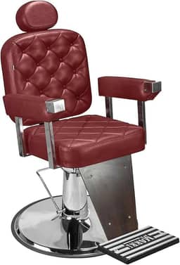 Cadeira de Barbeiro Marri Dubai, Cadeira Giratória e Reclinável para Barbearia e Salão de Beleza, Estrutura em Aço Reforçado, Estofamento Premium, Base em Metal e Apoio para Pés (Vinho)
