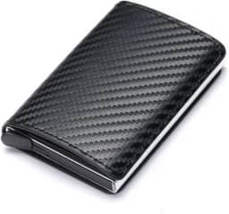 Carteira masculina com bloqueio de RFID, carteira de couro sintético de fibra de carbono com 8 compartimentos para cartão de crédito, linha moderna, fina, duas dobras para dinheiro