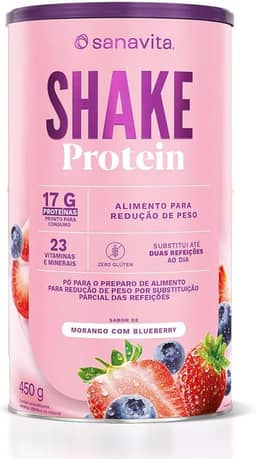 Sanavita Shake Protein - Substituto de Refeição - Sabor Morango com Blueberry - 450g