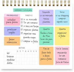 Planner Semanal Colorido com 50 Folhas, Espiral Dourado, Organizador Pessoal com Seções para Prioridades, Tarefas e Rotina