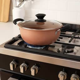 Panela redonda antiaderente em aço carbono com tampa e cesto para frituras