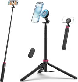 Ulanzi Tripé Magnético de 61 Polegadas com Controle Remoto para iPhone 15/14/13/12, Tripé Extensível, Suporte Portátil para Selfie/Foto/Vivo/Vlog, Rosa