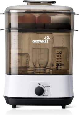 GROWNSY Esterilizador e secador de mamadeira grande 3 em 1 ajustável, esterilizador elétrico de mamadeira a vapor, desinfetante para mamadeiras e chupetas, peças de bomba de leite