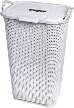 Cesto de Roupa Branco Rattan com Tampa Basculada e Alça Arqplast