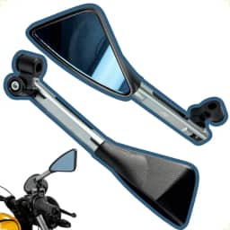 Retrovisor Esportivo Moto Triangular Alumínio Azul Anti-Reflexo Haste Retrátil Regulável Universal