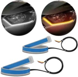 Par Fita Farol Diurno LED DRL Branca e Seta Sequencial 60 cm