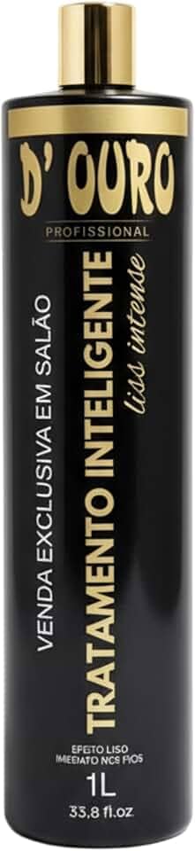 D'Ouro Profissional Tratamento Inteligente 1L – Alisamento Sem Formol, Redução de Volume, Brilho Intenso, Hidratação Profunda, Realinhamento Capilar Imediato, Uso Exclusivo em Salão, Efeito Liso Instantâneo para Todos os Tipos de Cabelo