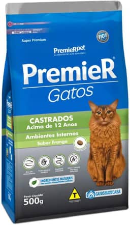 Premier Pet Ração Premier Ambientes Internos Para Gatos Adultos Castrados 12+ Sabor Frango - 500G Sabor Frango