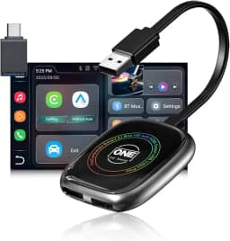 Adaptador OneCarStereo 5 em 1 CarPlay sem fio Smart AI Box HE com saída HDMI-Out/USB-Input, Android Auto Video Box Stream OEM Wired Car Play YouTube Netflix TikTok, WiFi de banda dupla com atualização