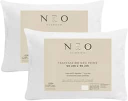 Kit com 2 Travesseiro Camesa by Gato Panda Neo Prime Ecoplum 233 Fios 50x70cm – Macio, Antialérgico, Antiácaro, Lavável, Percal 100% Algodão (2) (2, Macio, 50x70)