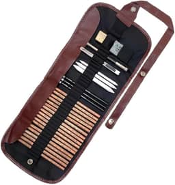 Kit Lápis de Desenho Profissional 29 Peças com Estojo Portátil, Lápis Artísticos, Borrachas, Estilete e Acessórios para Artistas e Estudantes Linha Super Premium
