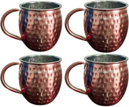 Kit 4 Canecas Moscow Mule 580ml Martelada Resistente Inox Rose Gold com Alça Ergonômica para Servir Drinks Bebidas Geladas