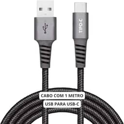 Cabo USB-C 1 Metro Tipo C Turbo 60W Ultra Rapido Reforçado Android e Iphone Notebook Tablet Qualidade Premium Carregamento Transferência de Dados