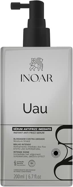 Inoar, UAU, Sérum Capilar Antifrizz, Blindagem contra Umidade e Brilho Intenso, Polímero Termoativado, Pantenol e Matriz Hidrofóbica, Vegano – Para Cabelos Secos, Danificados ou com Frizz, 200ml