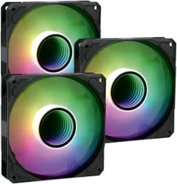 Kit 3 Cooler Fan RGB para PC Gamer, Ventoinhas 120mm com Espelho Infinito, Iluminação RGB, Rolamento Hidráulico, 1500RPM, 38CFM, Operação Silenciosa
