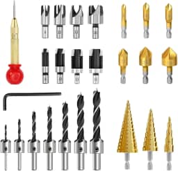 Jogo de Brocas Escalonadas 26 Peças, Conjunto de Brocas, 26 Peças de Brocas para Metal, Broca para Madeira, Brocas Furadeira, Broca Escalonada, Conjunto de Brocas para Madeira E Metal