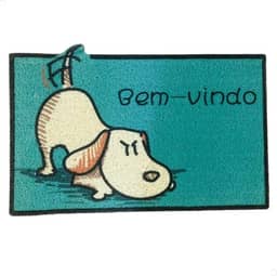 Tapete Capacho Porta de Entrada Pets 'Bem-vindo' 100% Poliéster Emborrachado 60cm x 40cm Para Receber Com Estilo (Cachorro Farejando)