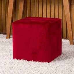 Capa de Puff Quadrado Avulsa Lisa Ajustável com Elástico - Tecido Veludo Suede Decoração Banquinho Luxo Para Sala Quarto Pufe Banco Protetor Banqueta Centro (Vermelho)