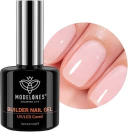 Modelones Builder Gel para unhas, 8 em um, Nude Builder, lâmpada LED curada, espessamento, fortalecimento do ápice, extensão, base de borracha colorida, gel de esmalte, cola em frasco para salão de beleza caseiro DIY para meninas