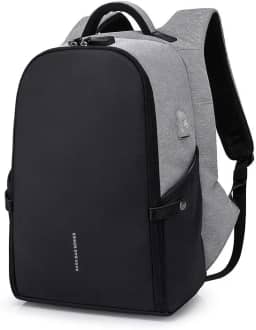 BANGE Mochila Antifurto Impermeável Para Notebooks de Até 15.6 Polegadas e Tablets Possui Cadeado de Código e Trava Acabamento Resistente Qualidade Premium - Preta e Cinza