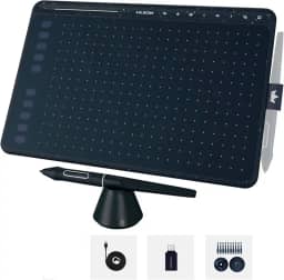 Mesa digitalizadora HUION HS611 Tablet gráfico com 10 teclas de atalho, 8 teclas multimídia Stylus sem bateria 8192 caneta pressão inclinação digital arte tablet para pintura, design esboço iniciante
