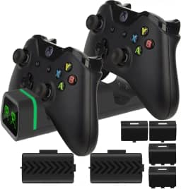 Duo-Carregador de Controlador Compatível com Xbox Series X|S/Xbox One, Estação de Carregamento com 2 x 800 mAh kit de Bateria Recarregável+4 Tampas