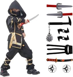 Fantasia de ninja de Halloween para meninos com acessórios incluídos para crianças e melhores presentes (Dragão Dourado, Grande (7-9 anos)