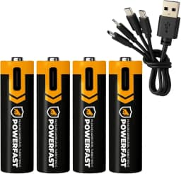 Gshield 4UN Pilha Recarregável USB-C Powerfast Carga Direta Rápida 1,5v até 1200 Ciclos (AAA, 1100 mWh)