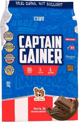 Captain Gainer Under Labz Hipercalórico Chocobear 3kg – Suplemento para Ganho de Peso e Massa Muscular com Alto Teor Calórico, Proteínas de Qualidade e Carboidratos Complexos, Energia e Força para Treinos Intensos