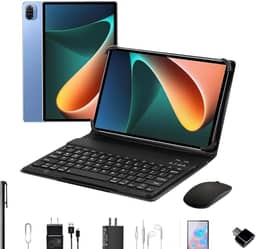 3 em 1 Tablet Pad 5 Pro, 10.1 Polegada Android 13 Tablet, 8GB+256GB com Teclado Capa Mouse, Processador Octa-Core, 32MP/16MP Câmera 8800mAh Bateria Dual SIM Slot (Azul)