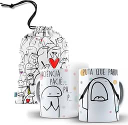 Caneca Meme Divertida + Saquinho de Presente Paci?ncia, Paci?ncia Puta Que Pariu
