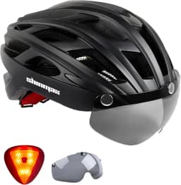 Shinmax Capacete de bicicleta, capacete de bicicleta CPSC/CPC para adultos, homens e mulheres, com óculos magnéticos e luz traseira de LED, capacete de ciclismo ajustável SM-T69